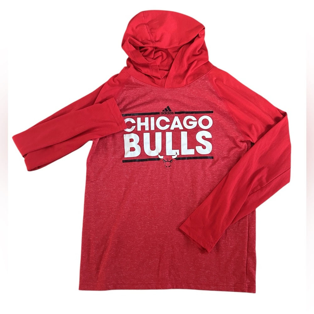 Adidas Chicago Bulls Long Sleeve Hooded Tee Shirt Youth Boy 14/16 Basketball - Picture 2 of 3